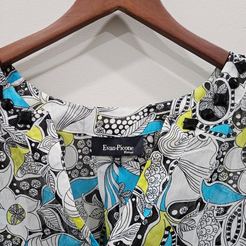 Evan Picone Womens Popover Top Plus Size 20W Multicolor Boho Office Feminine - Picture 3 of 10